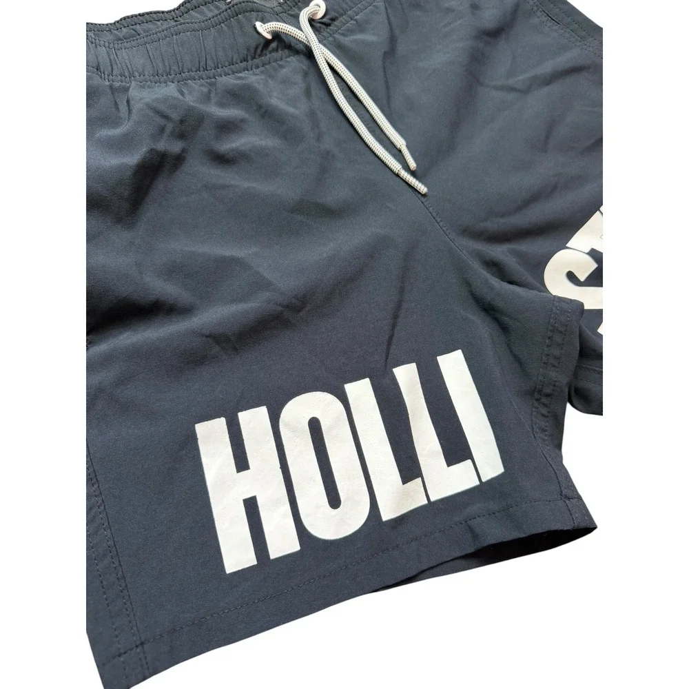 Hollister Mens Black Logo Swim Trunks Stretch Mesh Lined Shorts XS 5 Inseam